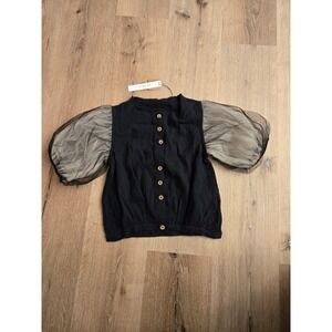 Little Creative Factory Muslin Fairy Blouse Black Tulle Puff Sleeve Kids Size 6Y